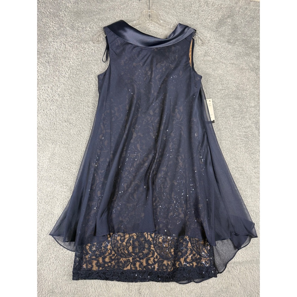SLNY Occasion Dress Womens 8 Navy NEW Sequin Lace High-Low Chiffon Party Gown